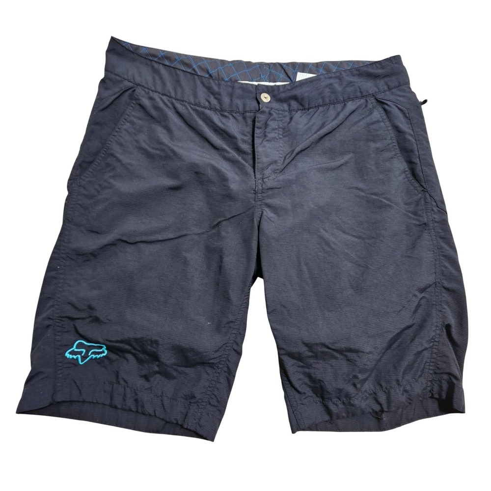 Fox Racing Mountain Bike Shorts Womens M Black Teal Logo Technical MTB Trail